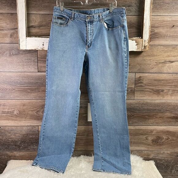 Vintage NEW YORK JEANS Ladies Light Wash Button Zip Denim Jeans Size 16 Bootcut - Picture 2 of 10